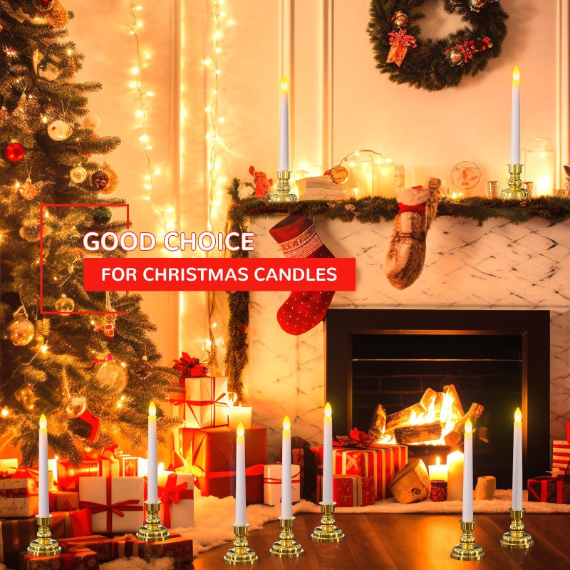 PChero Window Candles with Remote Timer, 6 Packs 7.9" Battery Operated Flameless LED Taper Candles Lights with Removable Gold Candle Holders, Ideal for Thanksgiving Table Christmas Fall Home Decor - Image 4